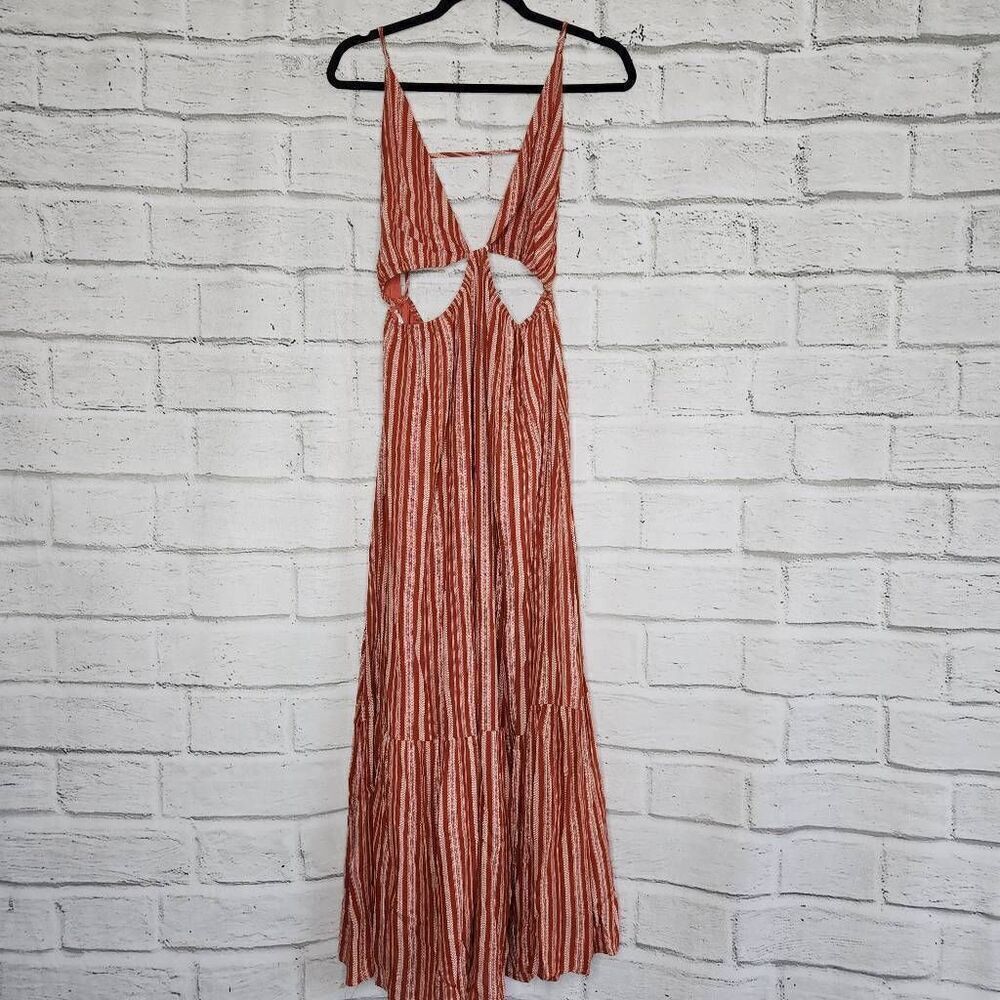 Lulus Womens Rust Striped Rayon Open Back Cutout Maxi Dress Size Medium